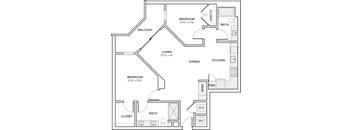 A black and white floor plan of a two-bedroom apartment.