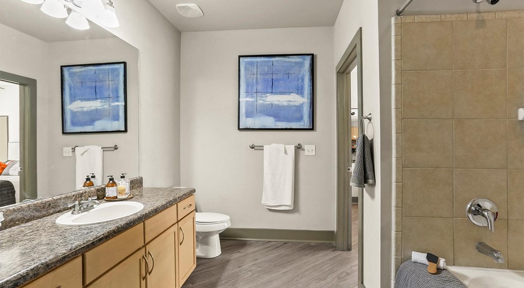 a bathroom with a shower and a sink and a toilet