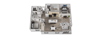 3d floor plan of a 1 bedroom 840 sq ft house