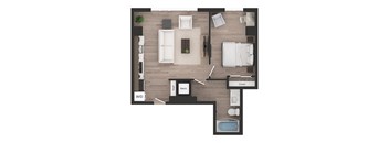 a floor plan of a bedroom with a bathroom and a living room