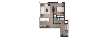 a floor plan of a studio apartment with a wood floor