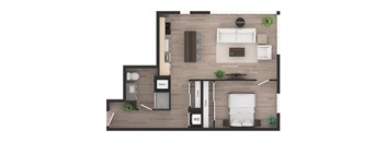a floor plan of a house with a bedroom and a living room