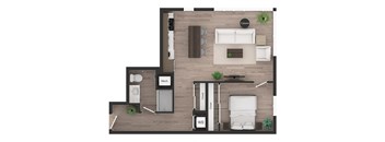 a floor plan of a bedroom with a bathroom and a living room
