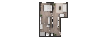 a floor plan of a bedroom with a bathroom and a living room