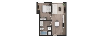 a floor plan of a bedroom with a bathroom and a living room