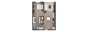 a floor plan of a studio apartment with a bedroom and a living room