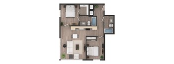 a floor plan of a bedroom apartment with a bathroom and a living room
