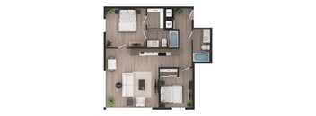 a floor plan of a bedroom with a bathroom and a living room