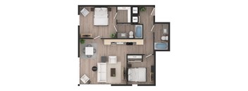 a floor plan of a bedroom with a bathroom and a living room