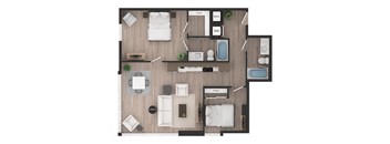 a floor plan of a bedroom with a bathroom and a living room