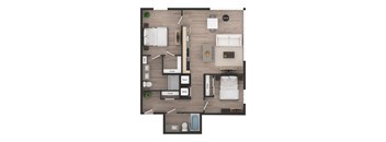 a floor plan of a condo with a bedroom and a living room