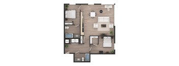 a floor plan of a bedroom apartment with a living room