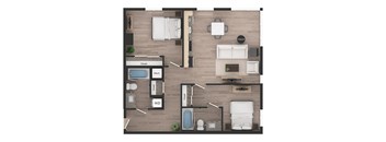 a floor plan of a studio apartment with a bedroom and a living room