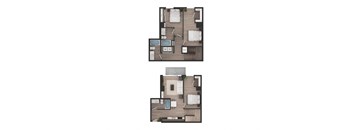 the commodore floor plan  1 bedroom with 2 baths