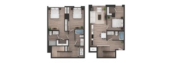 a floor plan of a bedroom and a living room