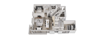 a 3d floor plan of a house with a bedroom and a living room