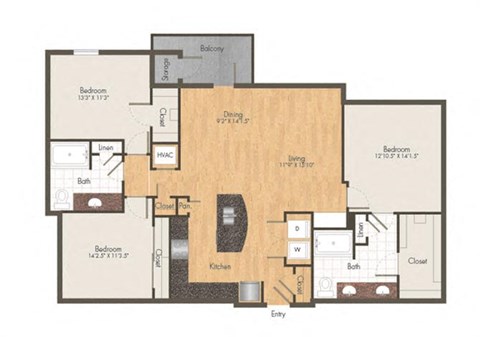 two bedroom two and a half bath floor plan