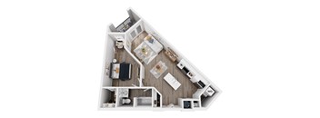 a 3d floor plan of a room with a bedroom