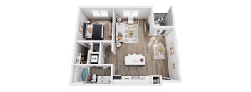 a 2 bedroom floor plan with a bathroom and a living room