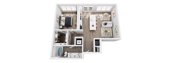a 3d floor plan of a bedroom with a bathroom