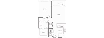 A black and white image of a floor plan for a home with a dining room, living room, bathroom, kitchen, and pantry.