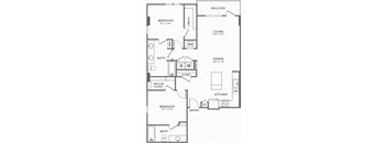 A black and white image of a floor plan for a two bedroom apartment.