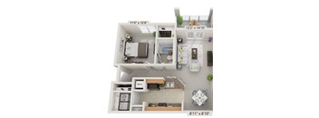 a floor plan image of our A3 1 bed, 1 bath apartment home