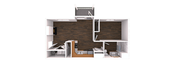 a 3d rendering of the interior of a small apartment