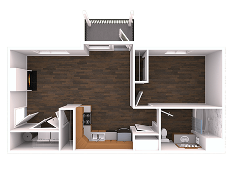a 3d rendering of the interior of a small apartment