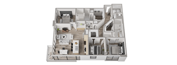 a 3d floor plan of a house with a bedroom and living room