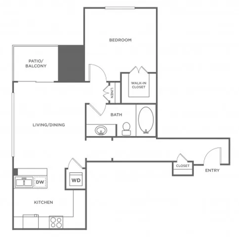 A floor plan of a home with a living room, dining room, kitchen, and bedrooms.