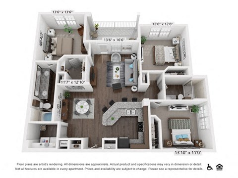 C1 Floor Plan at 95twenty Apartments, Austin, 78717