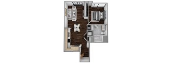 a floor plan of a one bedroom apartment with a bathroom and a living room