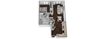 a floor plan of a two bedroom apartment with two bathrooms and a balcony