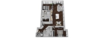 a 3d floor plan of a small apartment