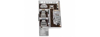 a 3d drawing of a bedroom with a bathroom and living room