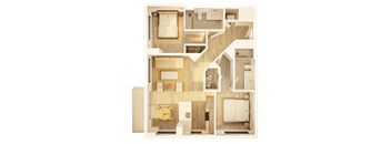 A detailed 3D floor plan of a house layout.