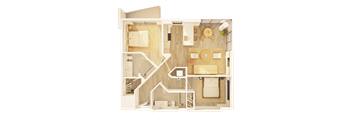 A detailed floor plan of a house with two bedrooms, a living room, a kitchen, and a bathroom.