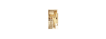 A small room with a bed, desk, and chair.