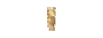 A floor plan of a house with a living room, kitchen, and two bedrooms.