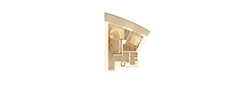 A detailed drawing of a house layout with a kitchen, living room, and bathroom.