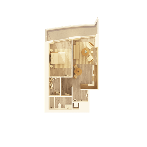 A cutaway view of a house showing the interior layout.