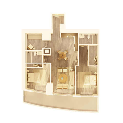 A cutaway view of a house showing the interior layout.