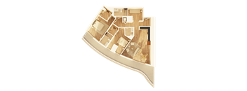 A 3D rendered image of a house layout.