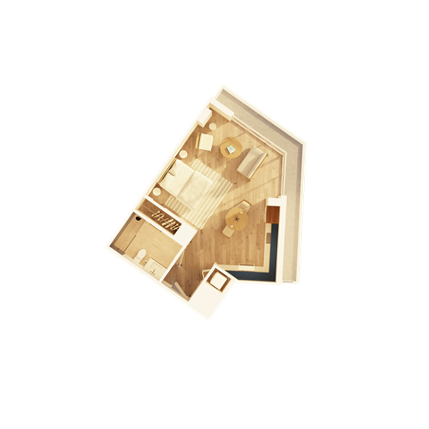 A cutaway drawing of a house showing the interior layout.