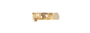 A floor plan of a room with a bed, desk, and chair.