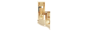 A floor plan of a room with a bed, a desk, and a chair.