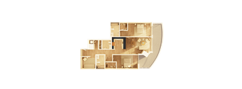 A detailed 3D floor plan of a house layout.