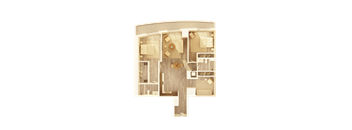 A floor plan of a house with a central hallway leading to all rooms.