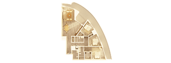 A detailed 3D floor plan of a house layout.